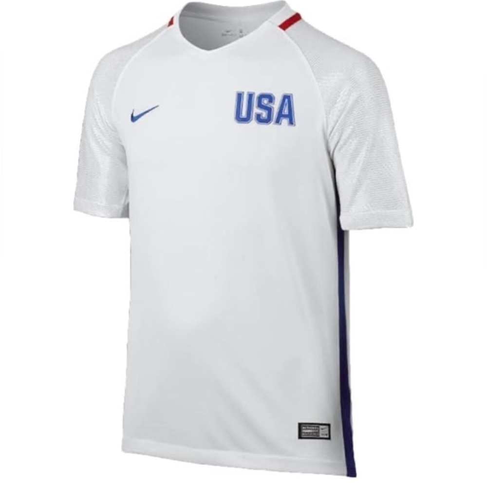 Authentic Nike White Soccer USA‎ Jersey with Blue and Red Accents